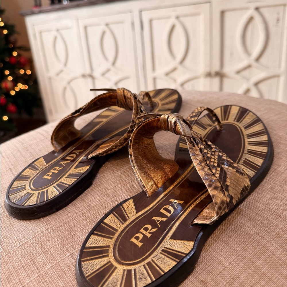 Prada Exotic Brown and Gold Sandals